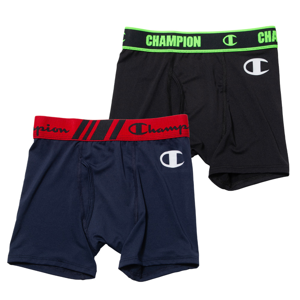 Champion チャンピオン 抗菌防臭 吸汗速乾 ドライ ボクサーパンツ 2P 2枚組 前開き 下着 キッズ ジュニア 男の子 130 140 150 160 紺/黒 ez701 [CT-08] | Champion | 02
