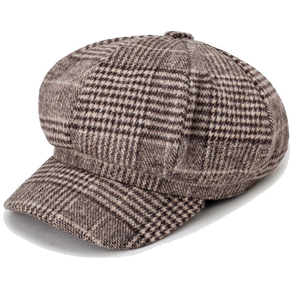 格子柄 キャスケット 帽子 ツイード 厚手 8枚はぎ キャスケット帽