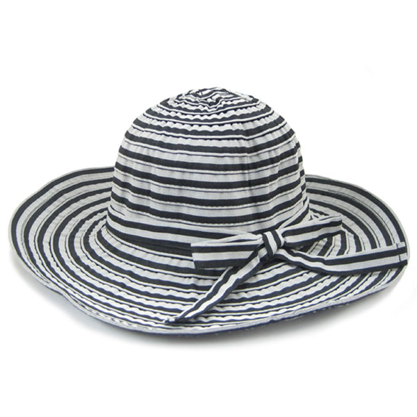 UVカット ハット 折りたたみ つば広帽子 ボーダー リボン カジュアル クラッシック 日焼け対策 レディース 春夏秋 CAP 2703 |  | 04