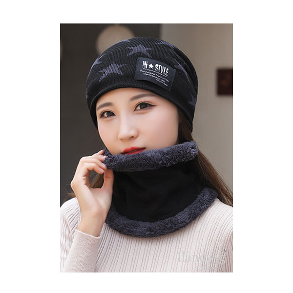 ニット帽 2点セット(帽子+ネックウォーマー) レディース 星柄 帽子 ボア付き ニットキャップ ワッチ ビーニー メンズ レディース 秋 冬 KNIT CAP 4006 |  | 01
