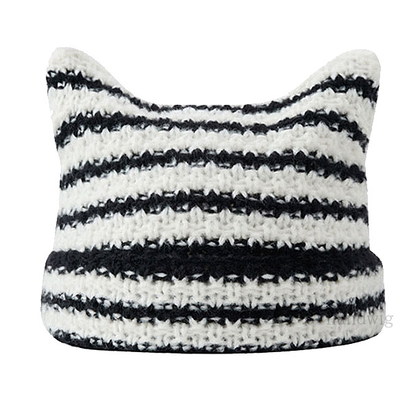 ニット帽 猫耳 ボーダー柄 帽子 ネコミミ ニットキャップ 猫ミミ 折り返し あごひも ケーブル編 ビーニー キッズ帽子 レディース女性用 KNIT CAP 4999 |  | 04