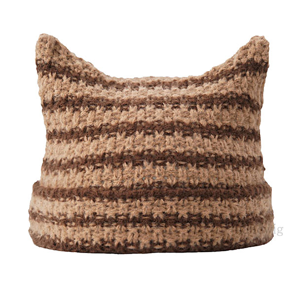 ニット帽 猫耳 ボーダー柄 帽子 ネコミミ ニットキャップ 猫ミミ 折り返し あごひも ケーブル編 ビーニー キッズ帽子 レディース女性用 KNIT CAP 4999 |  | 06