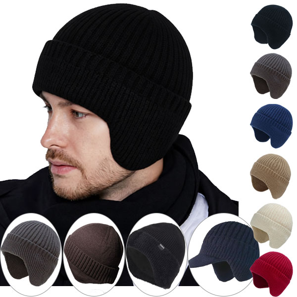 ニット帽 耳あて付き ニットキャップ 耳当て つば 裏ボア 裏起毛 帽子