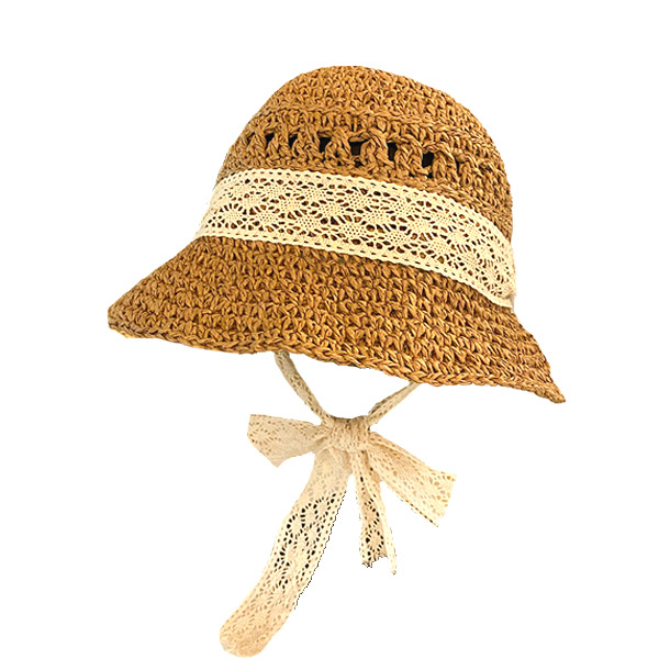 麦わら帽子 レース あごひも付き つば広 UVカット草編み 小顔効果 レディースハット 紫外線防止 CAP 6501