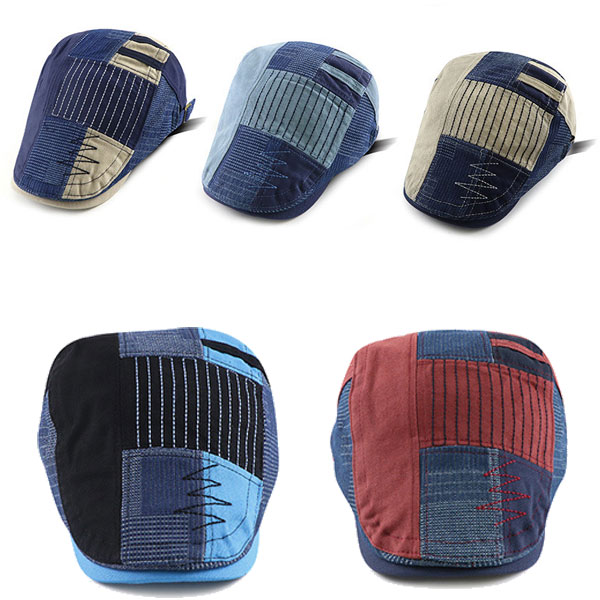 パッチワーク風 デニムパッチワーク マルチカラー ハンチング 帽子