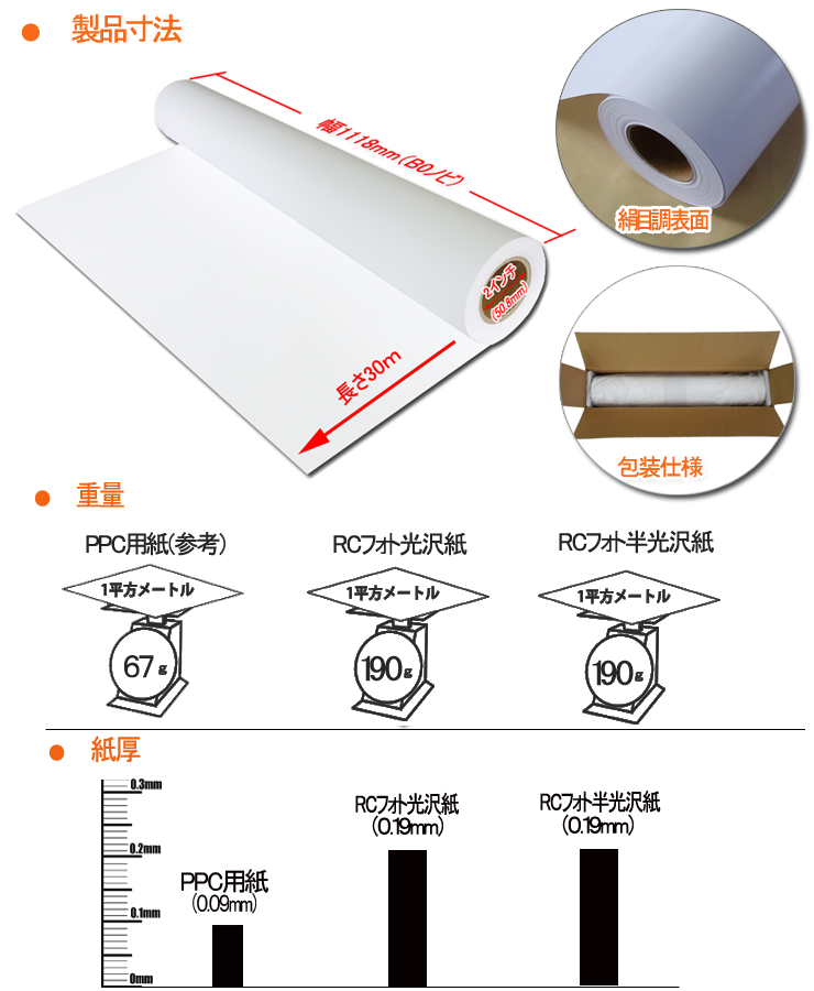 日本最大級日本最大級プロッター用紙 インクジェットロール紙 RCフォト半光沢紙 1118mm×30M 1本入 印画紙絹目 B0ロール紙） プリンター用紙 、コピー用紙