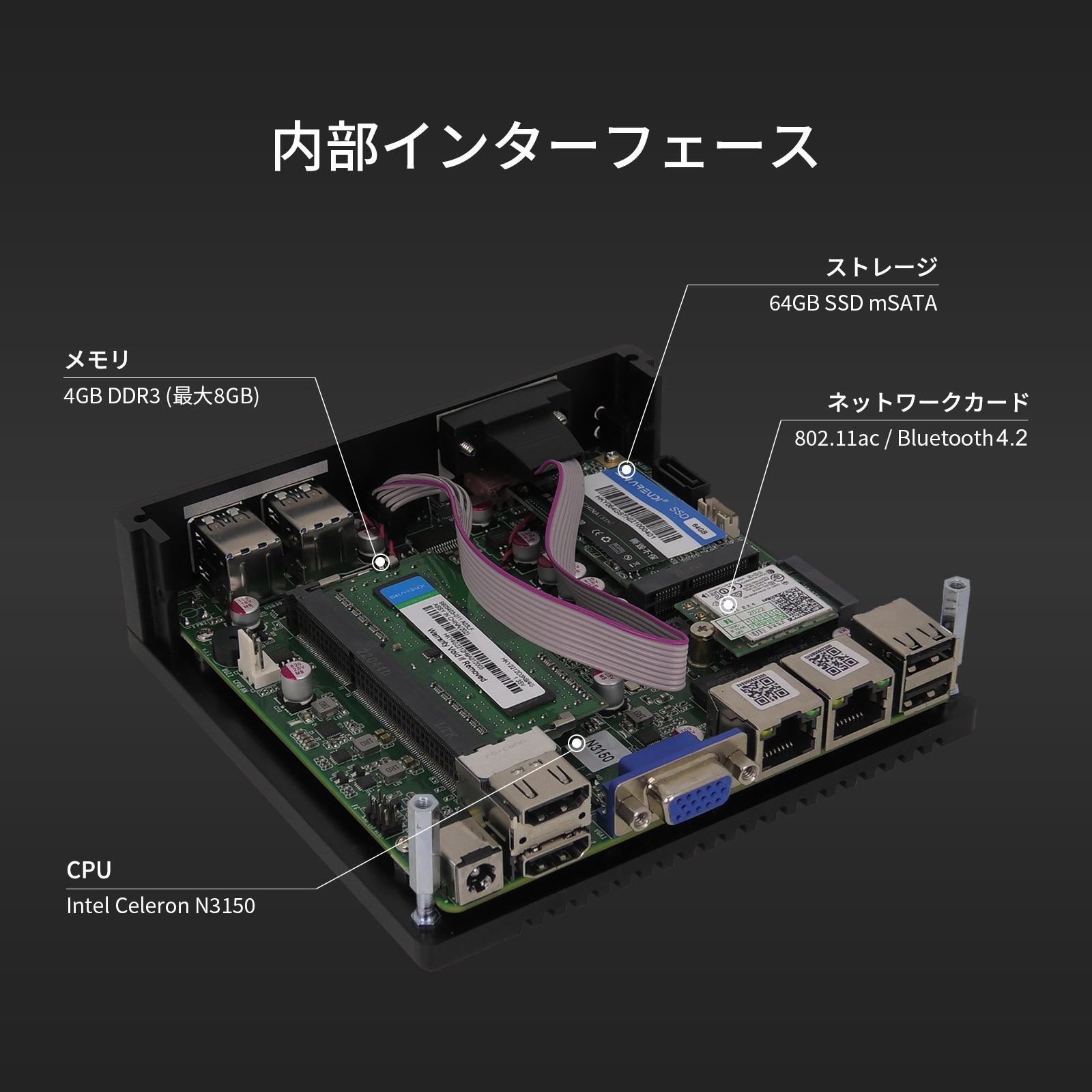 ファンレスミニpc ミニpc デスクトップパソコン 新品 ミニパソコン OSなし Celeron N3150 メモリ4GB SSD64GB 省スペース  skynew IN-2