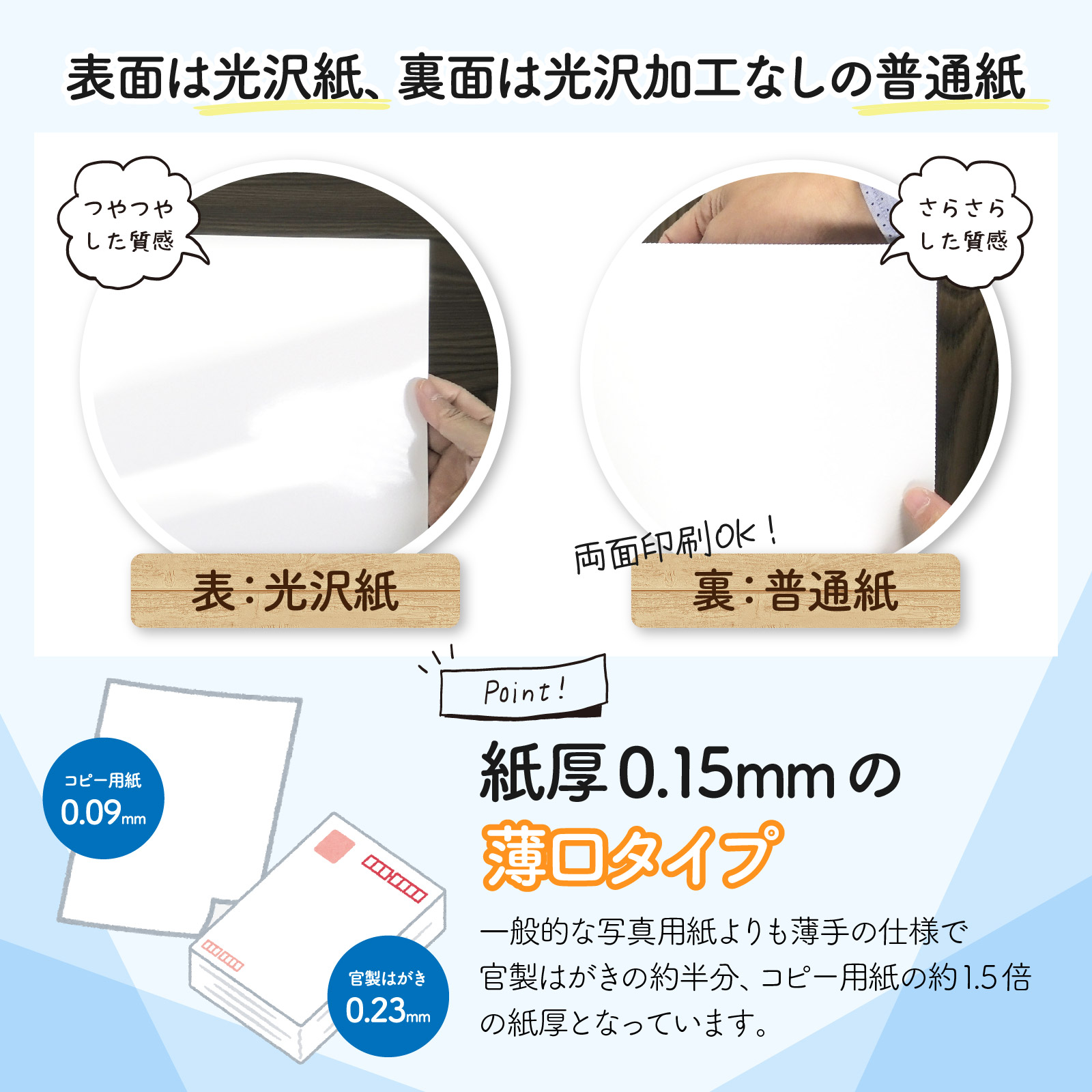 光沢感ある仕上がりの写真用紙 (薄手タイプ)。ナチュラルな画像品質と光沢感が特徴の気軽に使える光沢紙