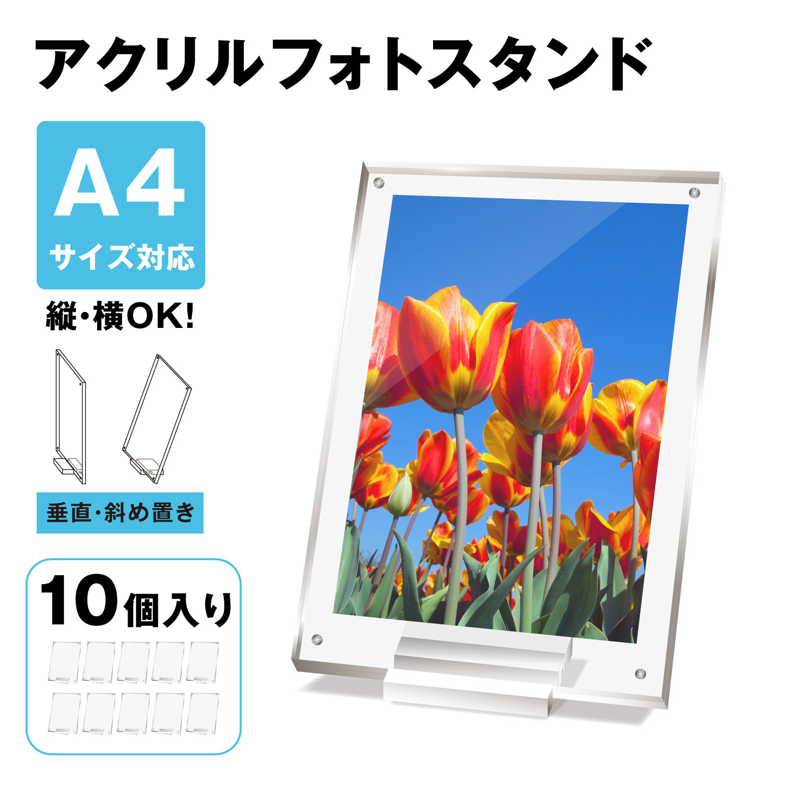 アクリルフレームスタンド A4 A5 B5 B6対応 10個入 マグネット式 透明
