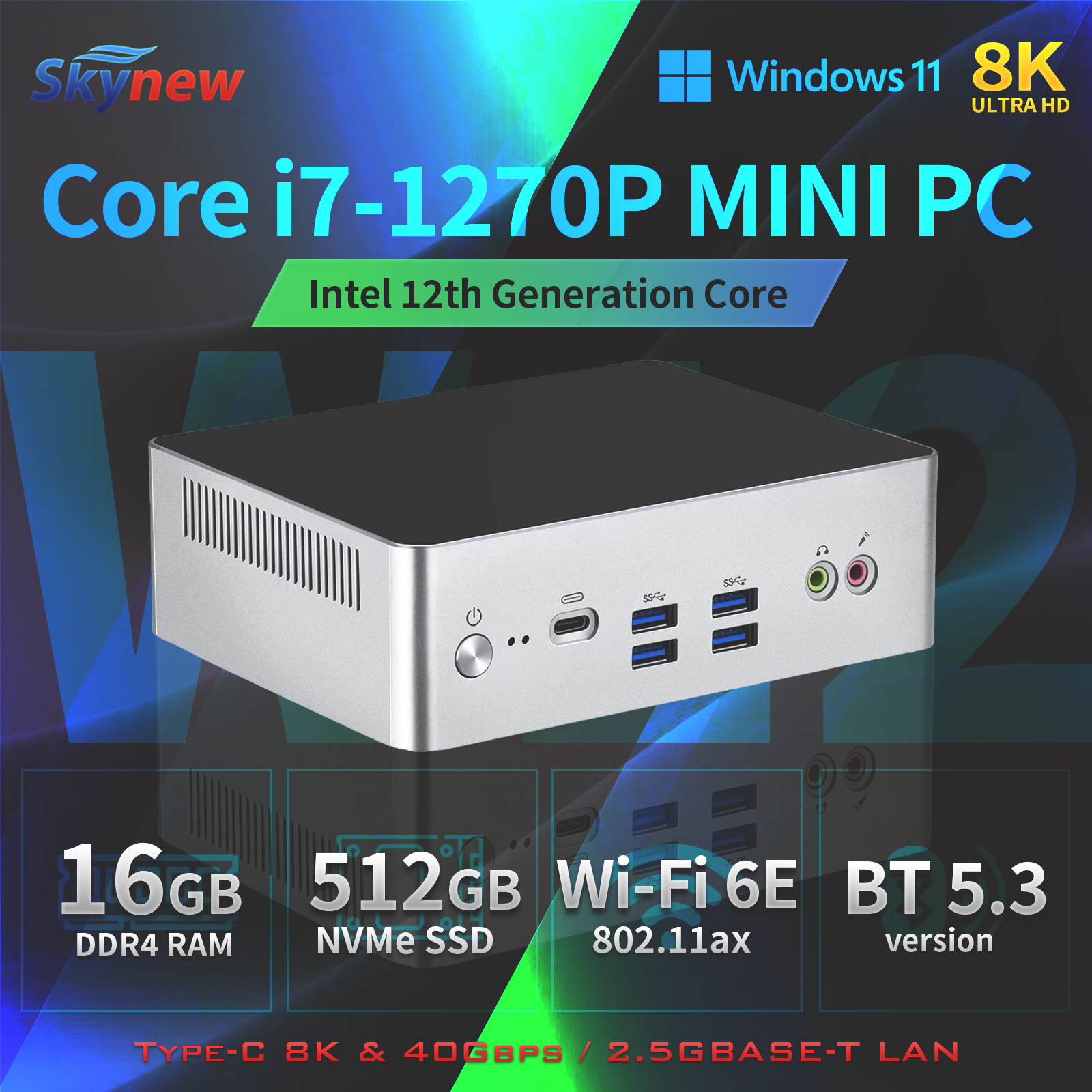 ミニpc デスクトップパソコン 新品 ミニパソコン 小型 windows11pro core i7 メモリ16GB SSD512GB 第12世代  省スペース skynew W12