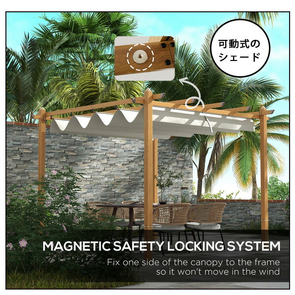 お取り寄せ/Outsunny リトラクタブル パーゴラ シェード付き パティオ