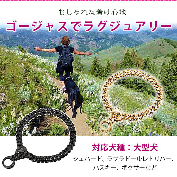 ゆうパケット対応/ladashop ドッグチェーンカラー 首輪 ブラック