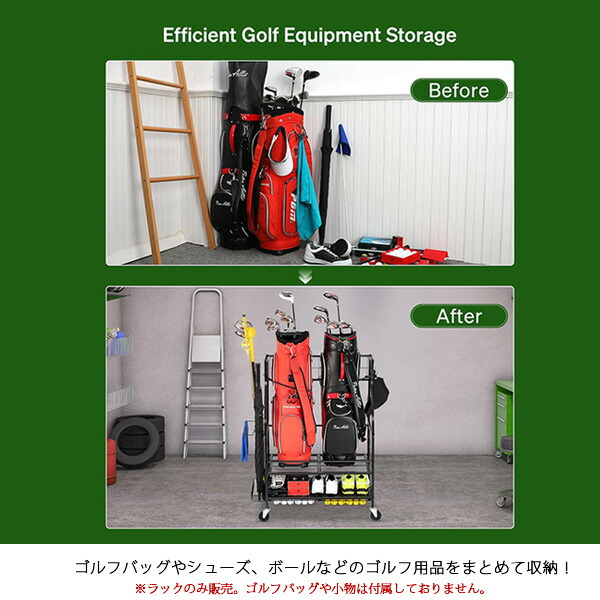 FHXZH ゴルフバッグ ストレージ ガレージ オーガナイザー キャスター