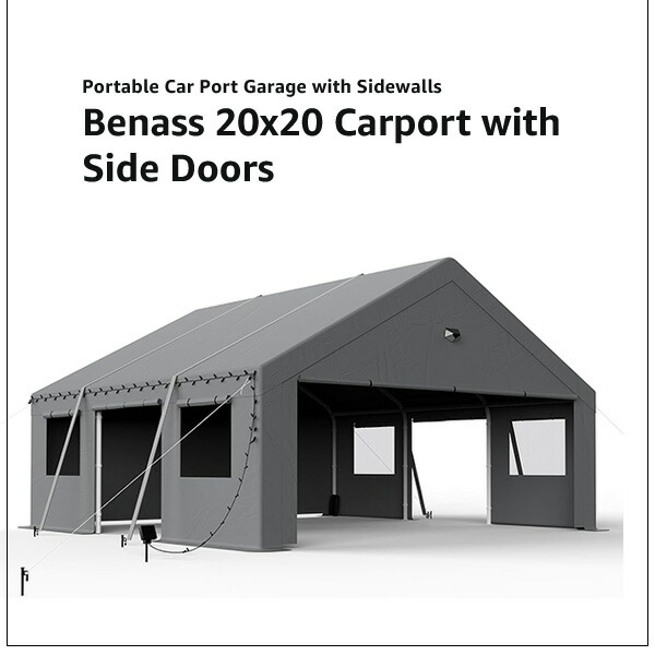 Benass 2台用 カーポート 6.1×3.7m 車庫 ガレージ テント 雪対策 防水