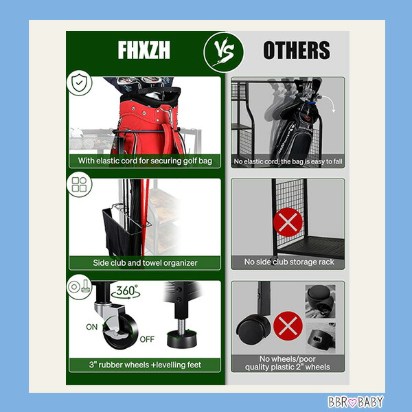 FHXZH ゴルフ バッグ ストレージ ガレージ オーガナイザー キャスター