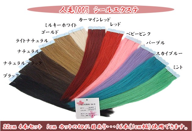 シールエクステ 人毛100% 23cm(少し長くしました) 4本セット 1cm
