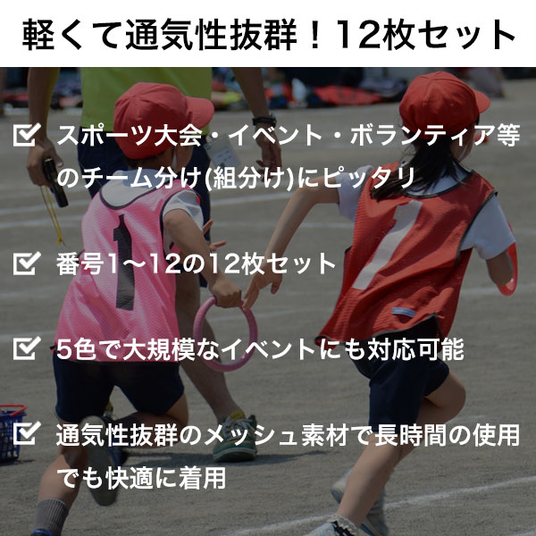 1~12番 ビブス12枚セット 番号入り 収納バッグ付き 大人用 子供用