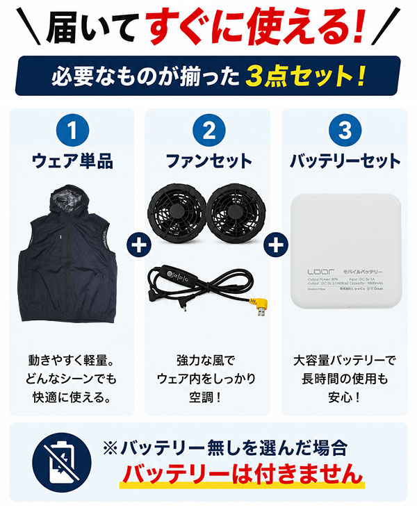 レビューで6ヶ月保証 フード＆日除け付き空調ベスト ツバ・フード付き