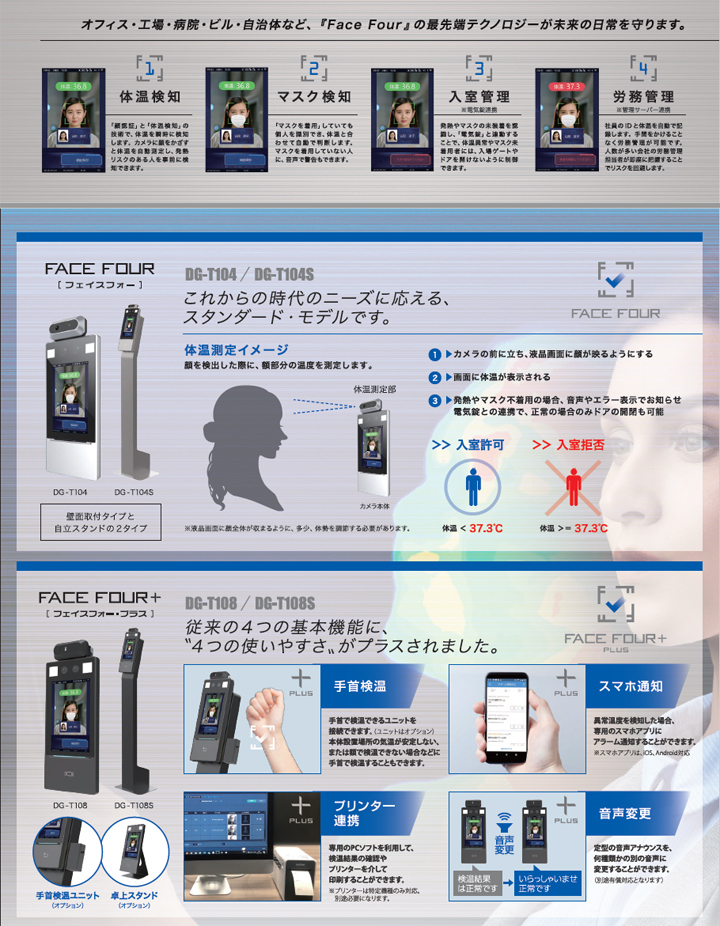 AI体表温度検知カメラ/ダイワ通信 Face Four（自立スタンドタイプ