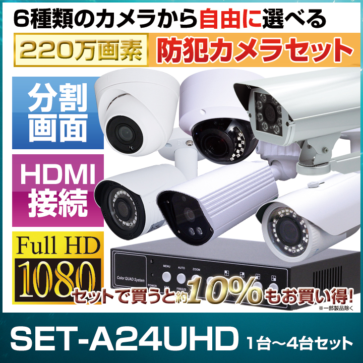 4K防犯カメラ ソーラーセット 防犯カメラ1〜4台セット 4K接続可 四分割機（録画機能無し）の