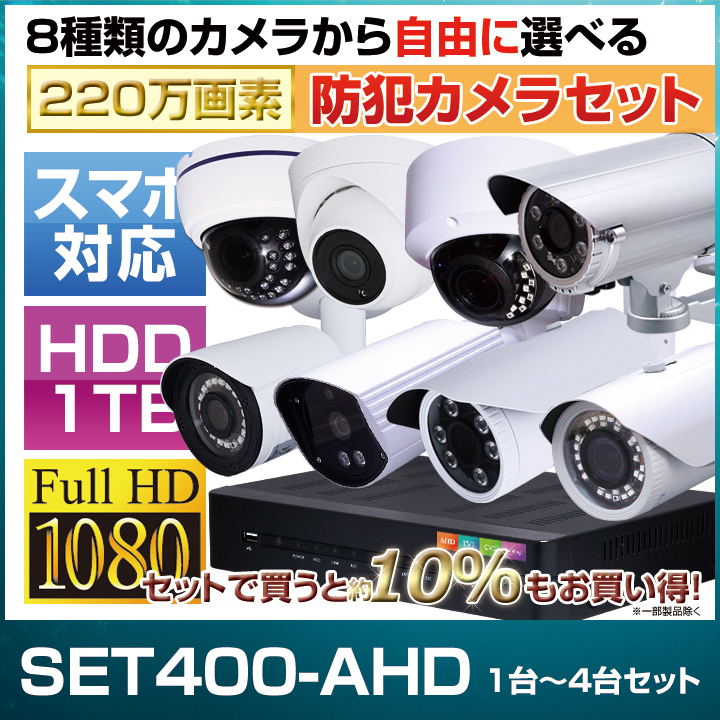 防犯カメラ1〜4台セット 4K接続可 四分割機（録画機能無し）のフルHD