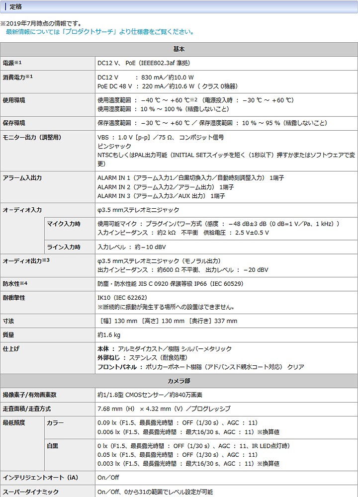 WV-S1570LNJ Panasonic I-proエクストリーム 4K 屋外対応 ハウジング一