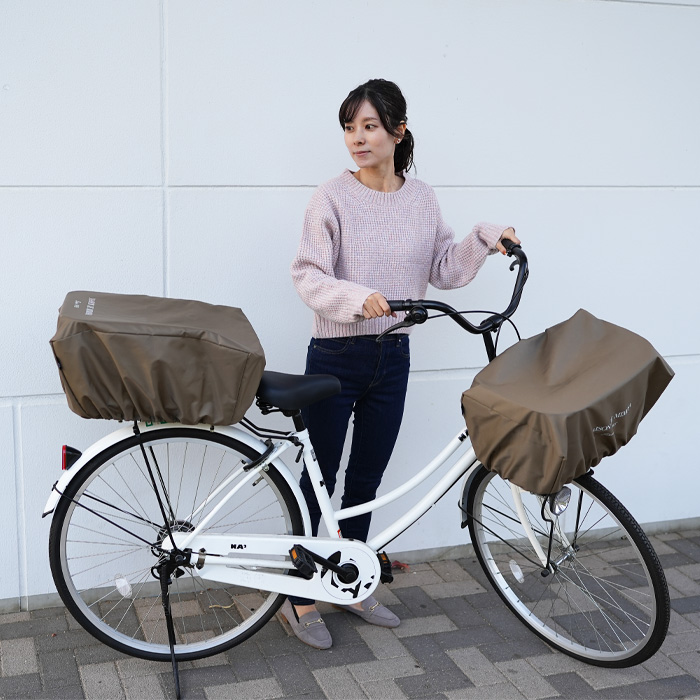 自転車カゴカバー 大型 前 後ろ おそろい おしゃれ シンプル 日本製 かごカバー 大きい 雨 撥水 バスケットカバー（Narrowミモザ ワイドサイズ 前後 セット）｜bcolors｜03