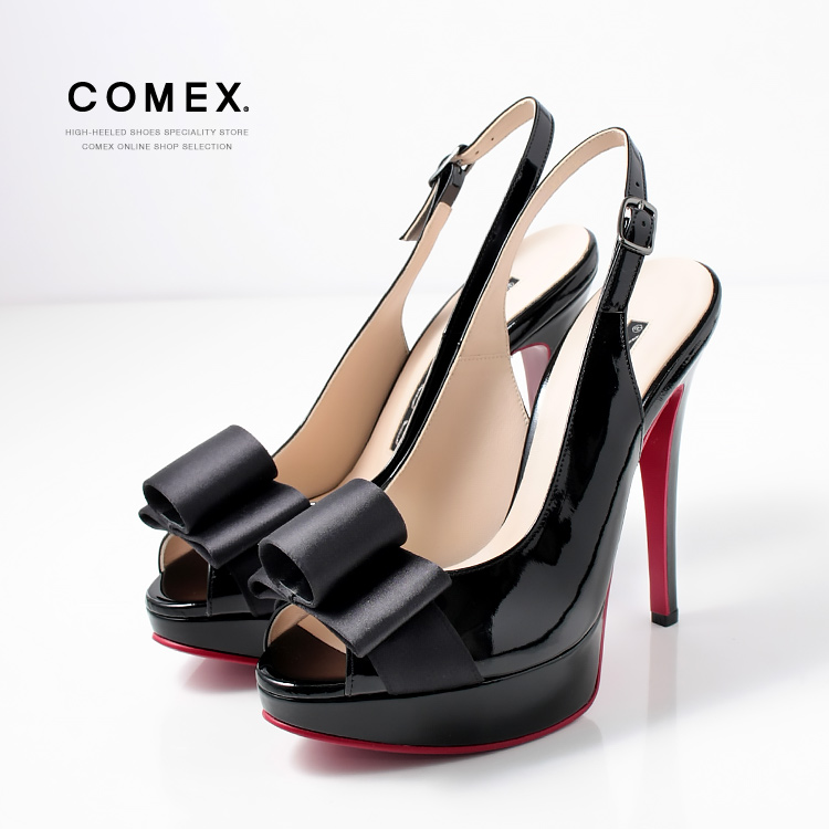 ✨ 極美品✨コメックス オープントゥ ハイヒール パンプス L レッドソール 黒 COMEX パンプス ピンヒール 14cm オープントゥ 厚底 コメックス