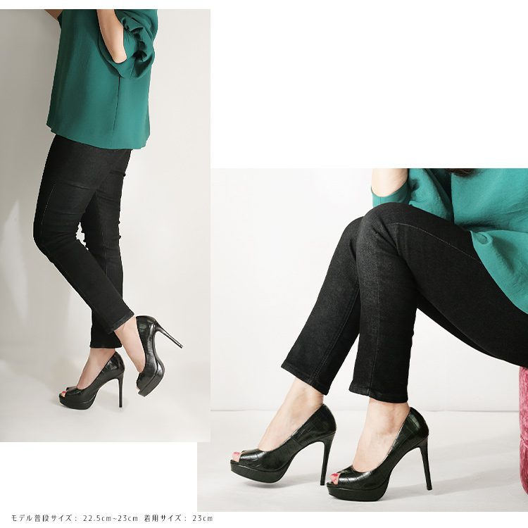 パンプス ハイヒール オープントゥ エナメル プラットフォーム 1013