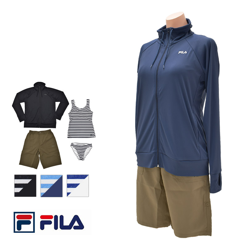 値下げ 送料無料 レディース 水着 セット 体型カバー FILA フィラ 長袖 ラッシュガード 4点 タンキニ 上下セット ショートパンツ ボーダー 9M 11L 13L 223707-1