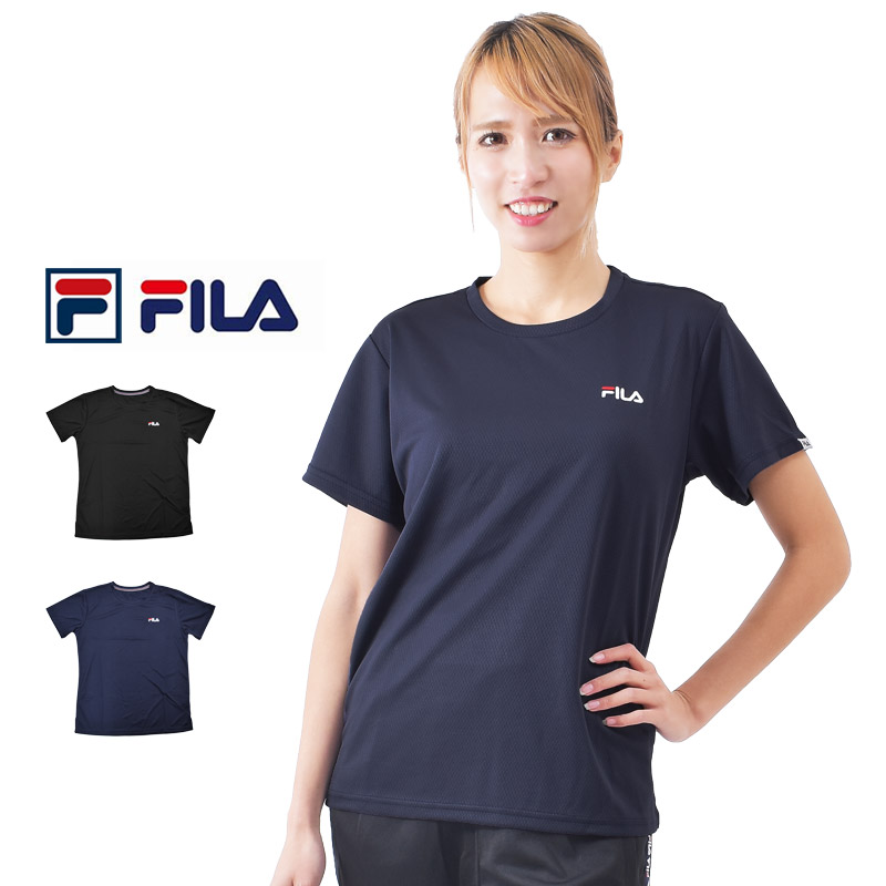 FILA フィラ Tシャツ レディース 半袖 ランニングウェア クルーネック スポーツウェア ヨガウェア 冷感 UVカット 体型カバー 412604 M/L/LL ネコポス送料無料｜beach-angel