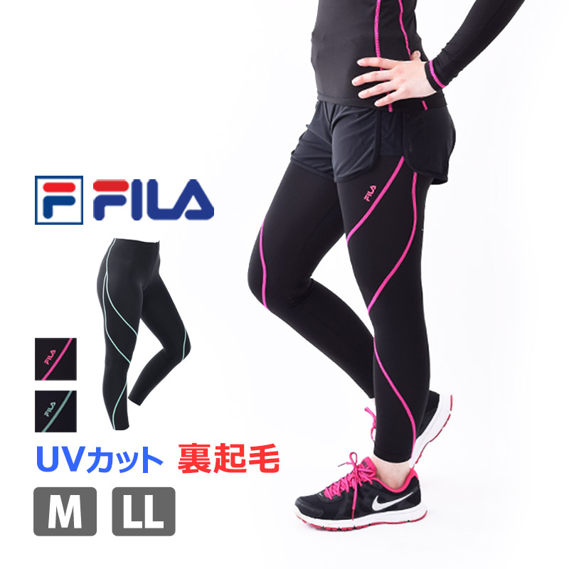 コンプレッション レディース レギンス タイツ FILA フィラ ランニング 裏起毛 10分丈 UVカット スポーツウェア 446910  446910K M LL ネコポス送料無料