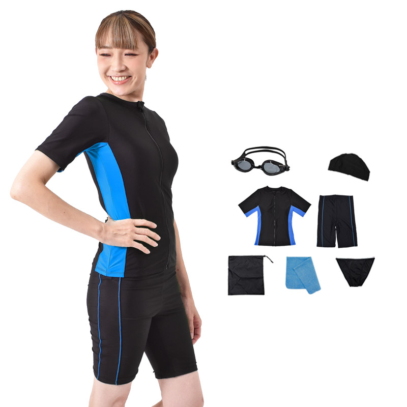 NSSU スポーツ用水着 黒/青 競泳水着 レディース（色：ブルー系）｜競泳水着｜水泳｜スポーツ