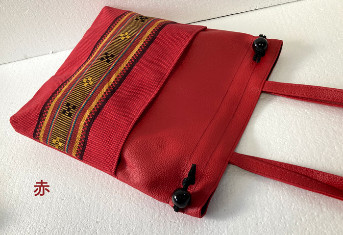 沖縄ミンサー浮織巾着バッグ ミンサーバッグ 手提げカバン 赤 青