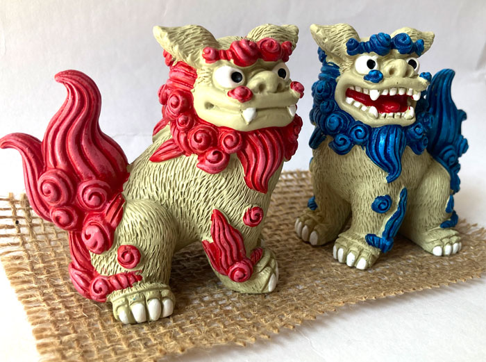 シーサー置物 守礼シーサー 青 ピンク 手造 沖縄シーサー : okinawa
