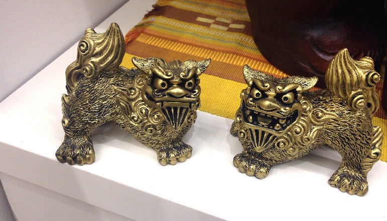 シーサー置物 金獅子シーサー 金のペアシーサー : okinawa マリン