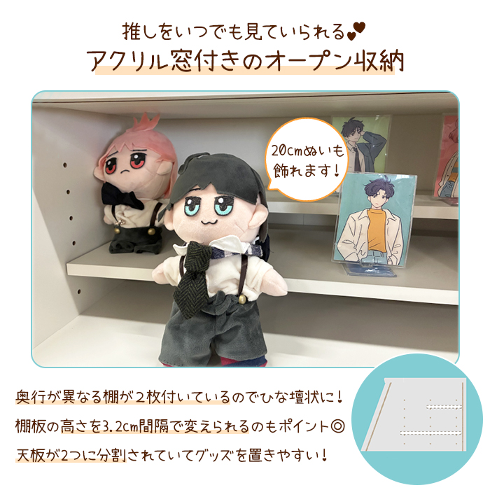 推し活ラック 推し活棚 推し活 収納 棚 グッズ収納 コレクション ラック 本棚 扉付き アクスタ フィギュア 缶バッジ ホワイト AMK-6906WHの画像