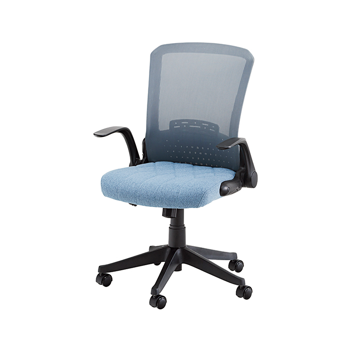 デスクチェアー チェア オフィスチェア キャスター付き 椅子 シンプル おしゃれ 回転 昇降 可動アーム 肘掛け付き ブルー MAZUK-0170SBL