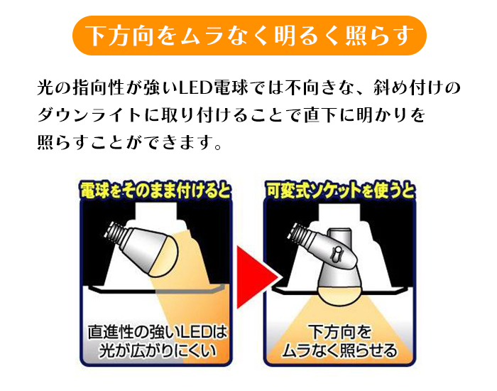 可変ソケット LED電球専用 E17口金 ダウンライト 斜め付け MHUKK-0002