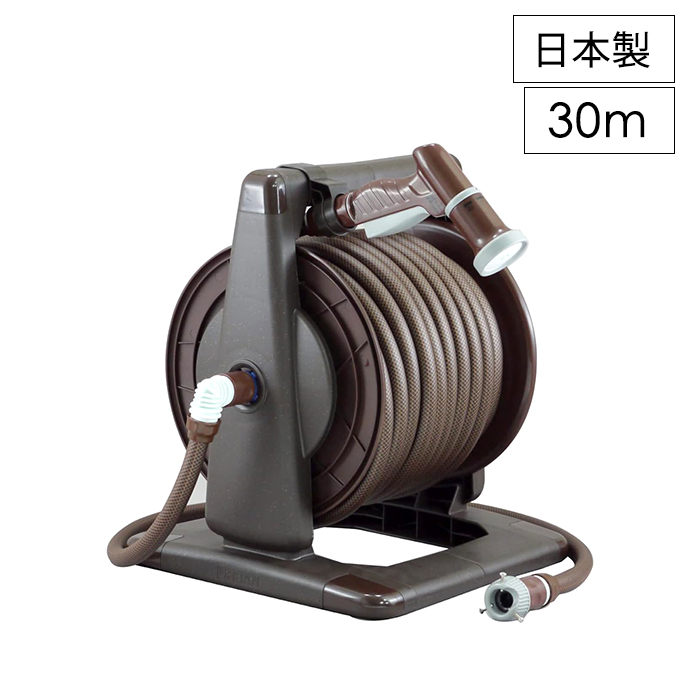 ホースリール 30m 散水ホース 水撒きホース 耐圧 防藻 ねじれ防止 園芸 水撒き おしゃれ MHUKK-0193