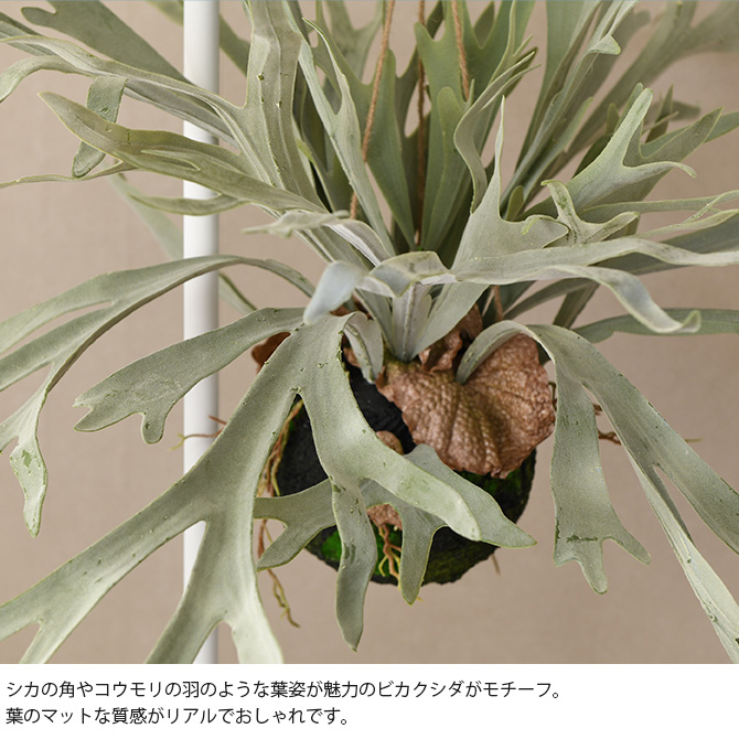 Brown. ブラウン フェイクグリーン ビカクシダ ハンギングボール 60 991611 フェイクグリーン おしゃれ ハンギング シダ 人工観葉植物 グリーン インテリア 造花 吊るす ペット 