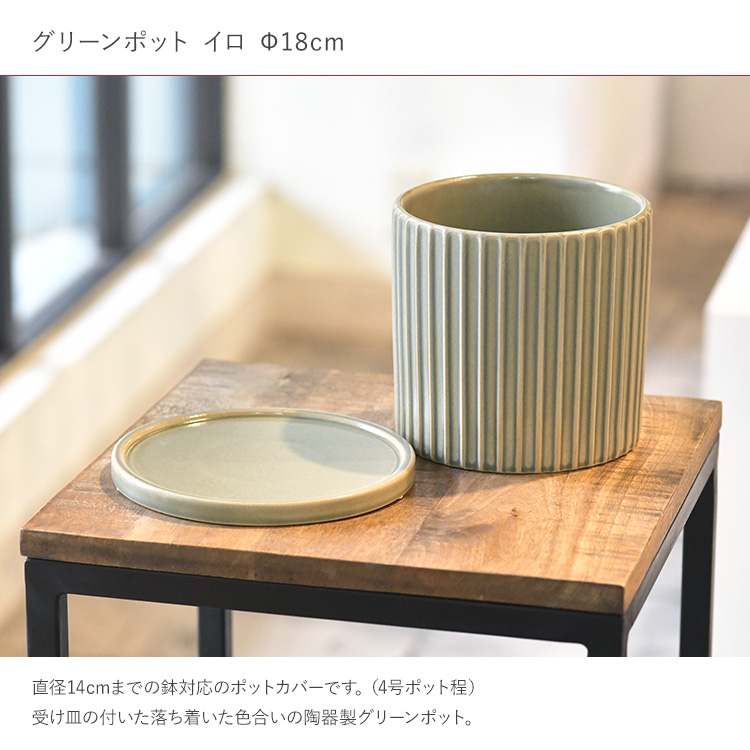 花瓶 フラワーベース グリーンポット 陶器 花器 イロ Φ18m（直径16cm