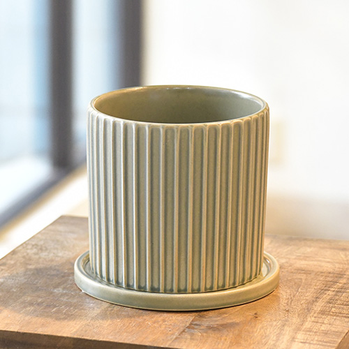 花瓶 フラワーベース グリーンポット 陶器 花器 イロ Φ18m（直径16cm