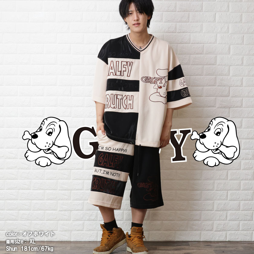 ★セットアップ★ ガルフィー 半袖ジャージ&ハーフパンツ 黒 【新品タグ付】XL GALFY ガルフィー ジャージ セットアップ 先輩 復刻 ストリート