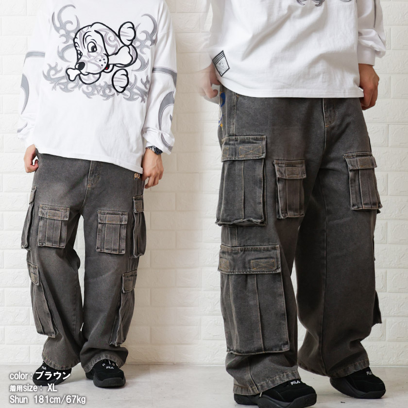 GALFY（ガルフィー） ポケット カーゴ メンズ パンツ デニム ワイド