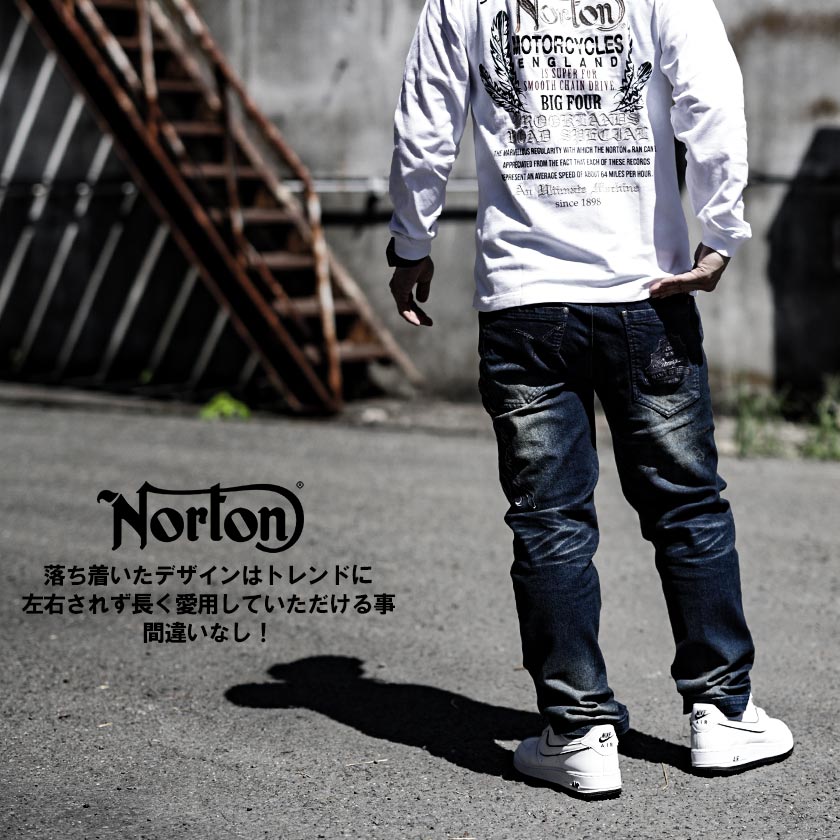 Norton ノートン 刺繍 デニムパンツ パンツ 大人 カラー ストレッチ