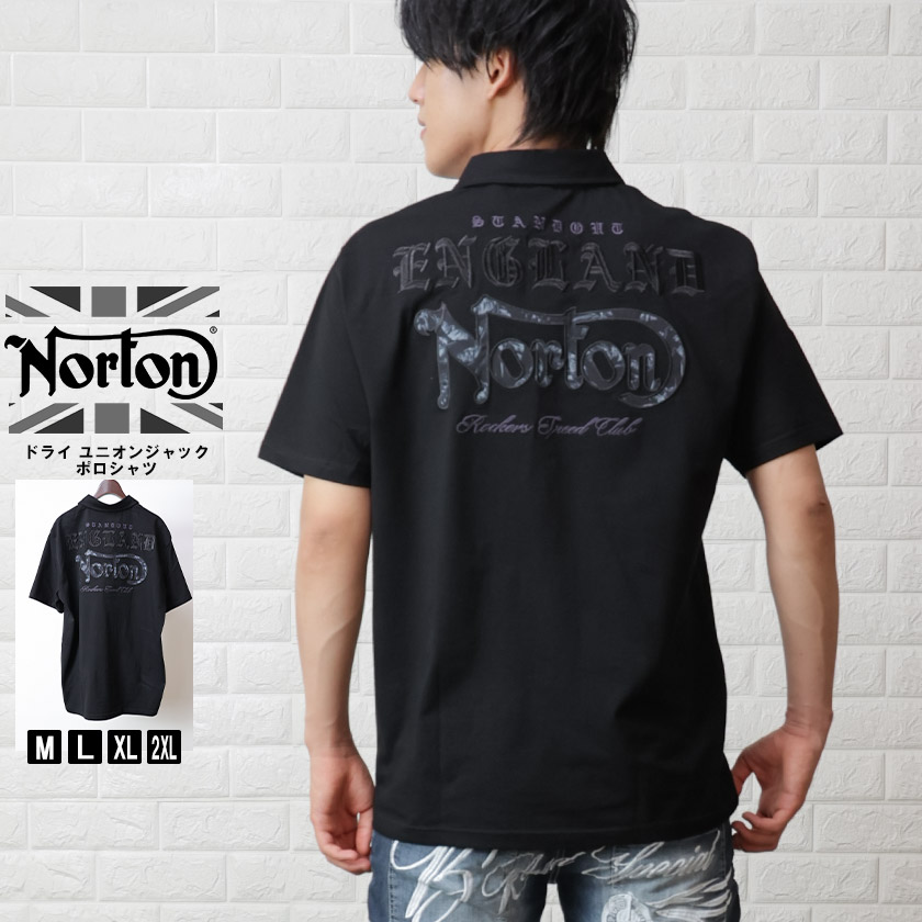 Norton ノートン ポロシャツ ブラック ボタニカル 半袖 ポロ ドライ 