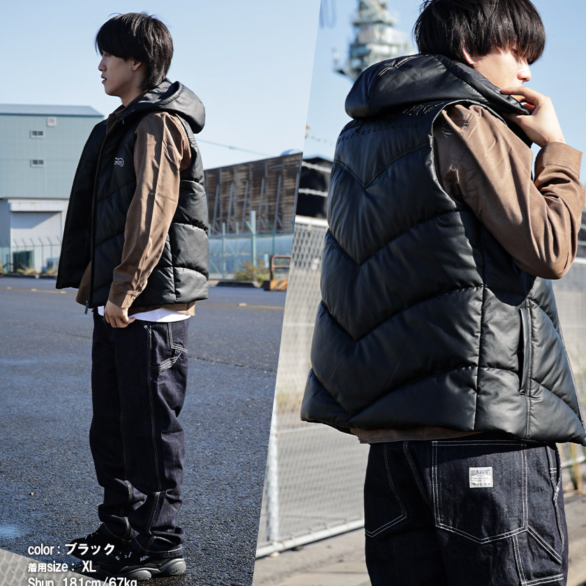 Norton ノートン ベスト メンズ 合皮 中綿 ダウンベスト 刺繍 ロゴ PU