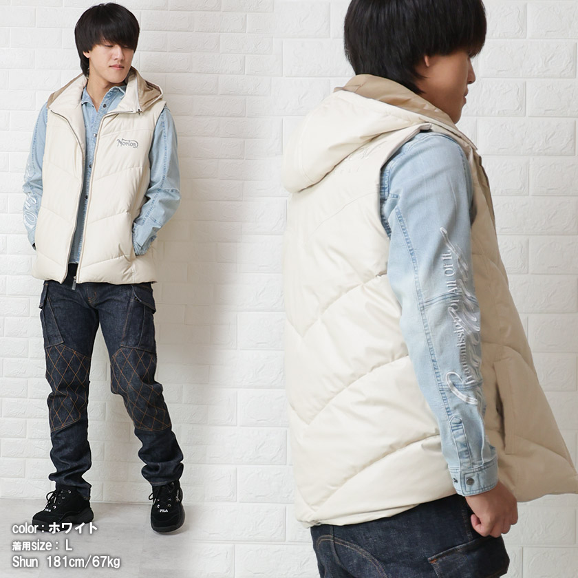 Norton ノートン ベスト メンズ 合皮 中綿 ダウンベスト 刺繍 ロゴ PU
