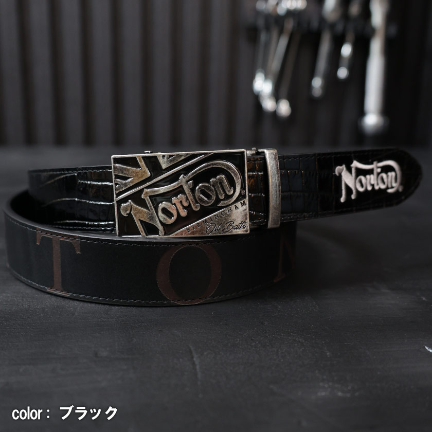 Norton ノートン ベルト 本革 日本製 リアルレザー 穴無し ロゴ